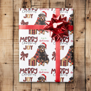 Papier Cadeau Buffalo Plaid Rottweiler Chien Noël