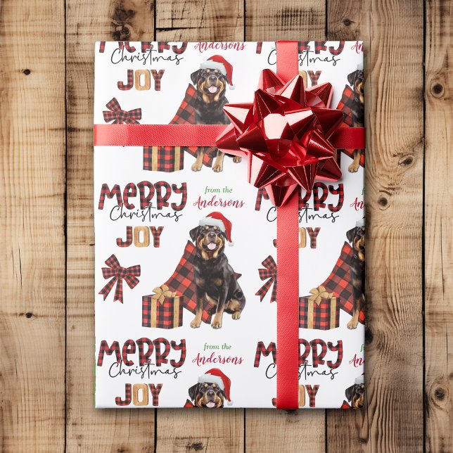 Papier Cadeau Buffalo Plaid Rottweiler Chien Noël (Créateur téléchargé)