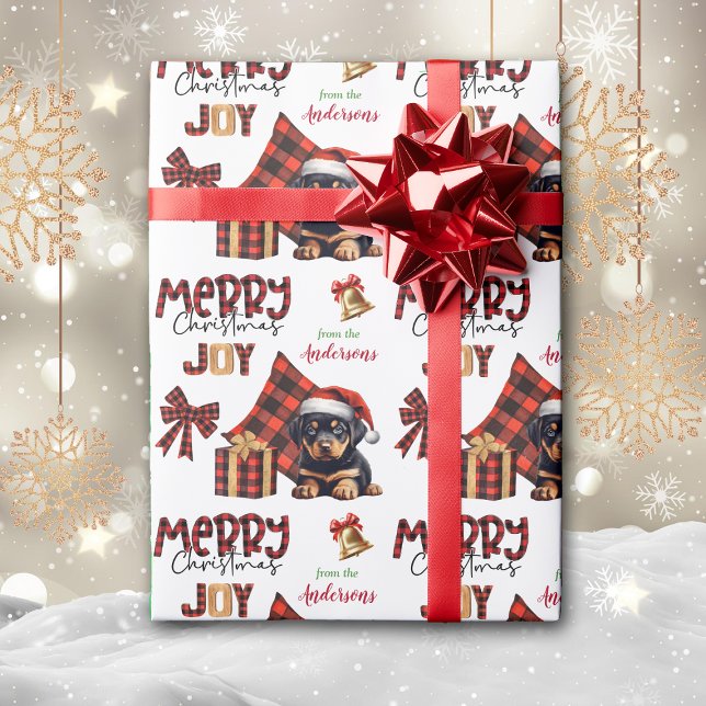 Papier Cadeau Buffalo Plaid Rottweiler Puppy Christmas (Créateur téléchargé)