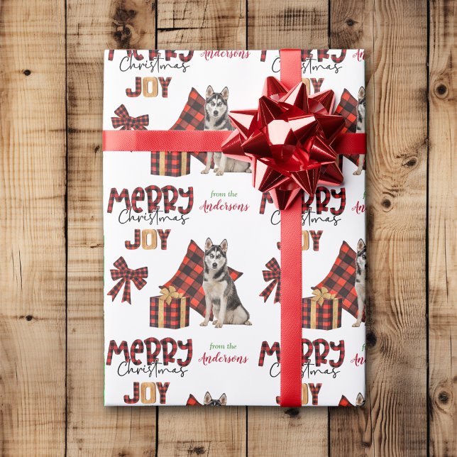 Papier Cadeau Buffalo Plaid Sibérien Husky Chien Noël (Créateur téléchargé)