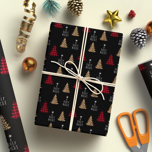 Papier Cadeau Buffle de Noël Holly Night Plaid et Leopard (Créateur téléchargé)