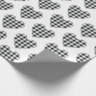 Papier Cadeau Buffle noir blanc Plaid Check Coeurs Pays