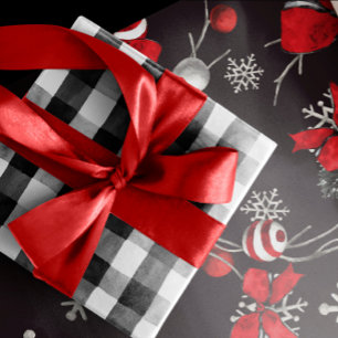 Papier Cadeau Buffle noir et blanc rustique Check Noël