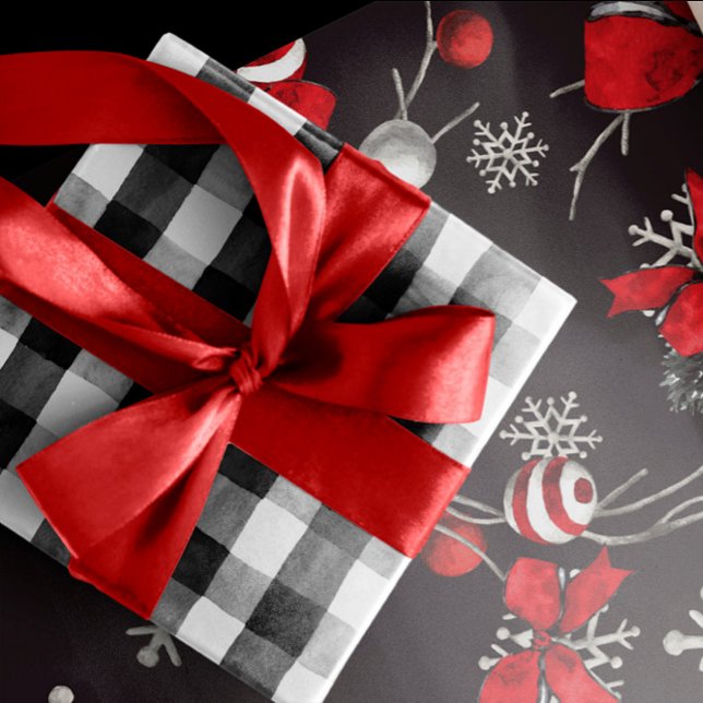 Papier Cadeau Buffle noir et blanc rustique Check Noël (Créateur téléchargé)
