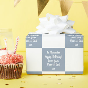 Papier Cadeau Buffle personnalisé Check Blue Joyeux anniversaire