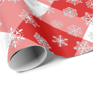 Papier Cadeau Buffle rouge et blanc planté avec des flocons de n