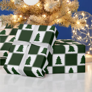 Papier Cadeau Buffle vert moderne Plaid Christmas Tree Motif
