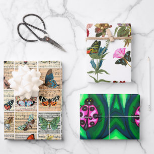 Papier Cadeau bugs de dames Papillons Insecte Feuille Fleurs de 