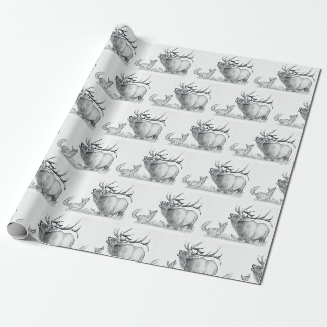 Papier Cadeau Bull Elk et Fox (Déroulé)