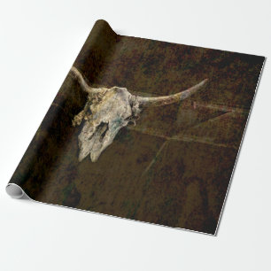 Papier Cadeau Bull Skull Western Country Brown Old Russe Grunge