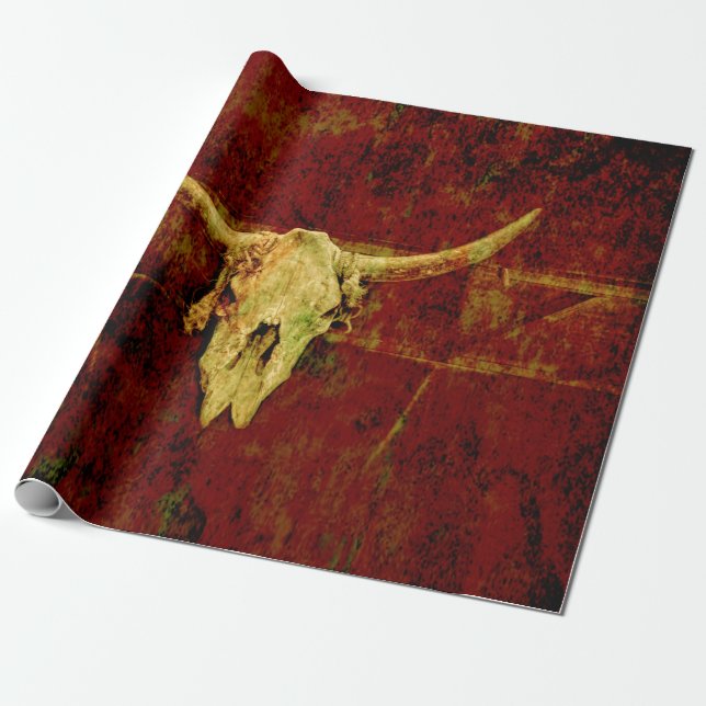 Papier Cadeau Bull Skull Western Pays Brown Russe Grunge Art (Déroulé)