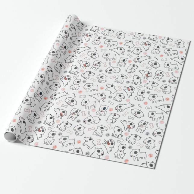 Papier Cadeau Bull Terrier Amoureux des chiens Motif sans coutur (Déroulé)