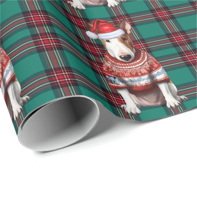 Papier Cadeau Bull Terrier Chien Funny Vacances Plaid Noël (Coin rond)