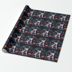 Papier Cadeau Bull Terrier Citrouilles Halloween Épouvantable