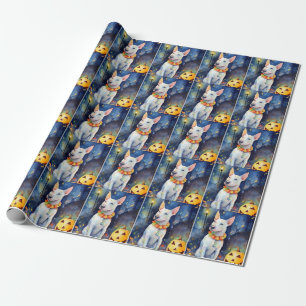 Papier Cadeau Bull Terrier Halloween avec citrouilles effrayant