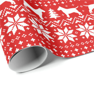 Papier Cadeau Bull Terriers Chiens de Noël Motif de vacances Ro