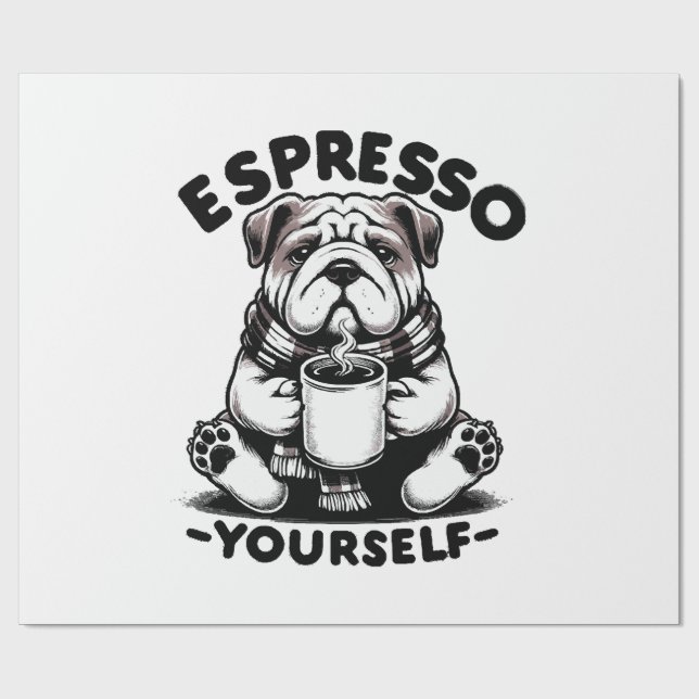 Papier Cadeau Bulldog au café chaud espresso (Plat)