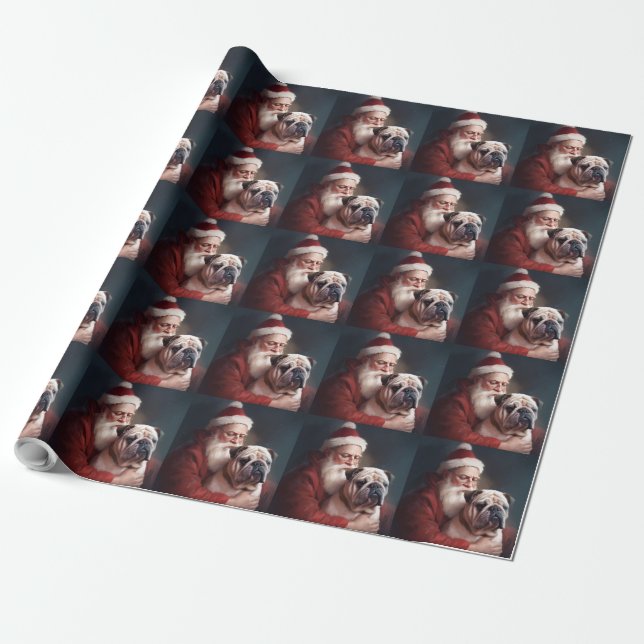 Papier Cadeau Bulldog avec Noël Festif du Père Noël (Déroulé)