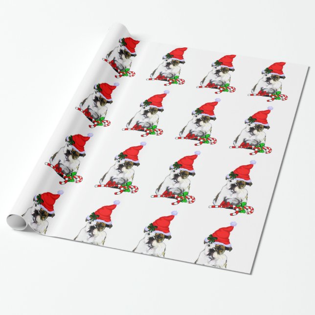Papier Cadeau Bulldog En Noël À Santa Hat (Déroulé)