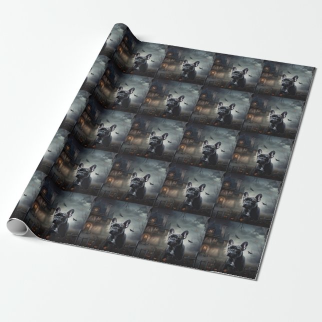 Papier Cadeau Bulldog français Halloween Épouvantable (Déroulé)