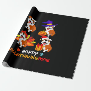 Papier Cadeau Bulldog Halloween Et Joyeux Noël Happy Hallot