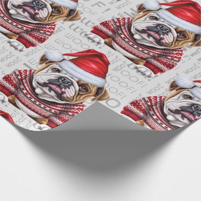 Papier Cadeau Bulldog Père Noël Noël pour les Amoureux de les ch (Coin)