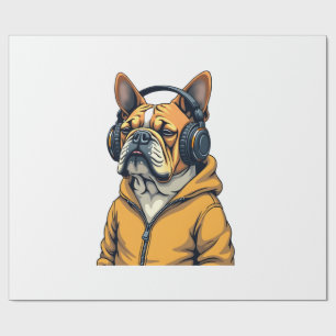 Papier Cadeau Bulldog Vintage avec Casque Audio et Capuche Musiq