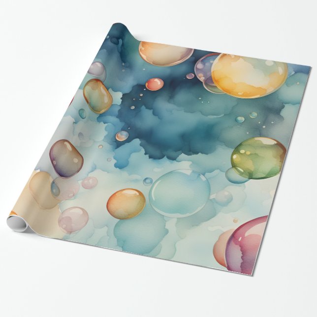 Papier Cadeau Bulles colorées Aquarelle Art (Déroulé)