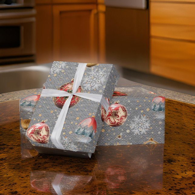 Papier Cadeau Bulles de Noël en acier gris (Créateur téléchargé)