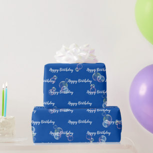 Papier Cadeau Bulles De Savon Anniversaire En Bleu