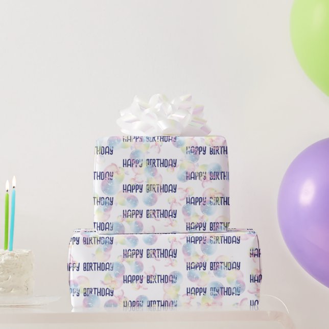 Papier Cadeau Bulles de savon d'anniversaire sur blanc (Cadeaux de fête)