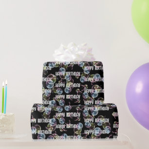 Papier Cadeau Bulles de savon d'anniversaire sur fond noir
