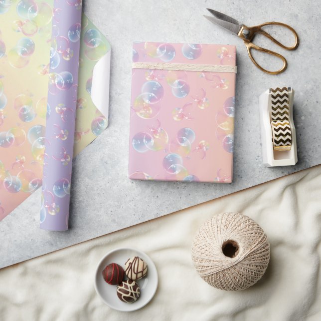 Papier Cadeau Bulles De Savon Sur Pastel Rainbow (Artisanat)