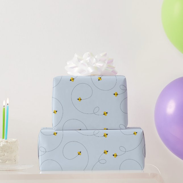 Papier Cadeau Bumble Bees Baby shower bleu sans joint (Cadeaux de fête)