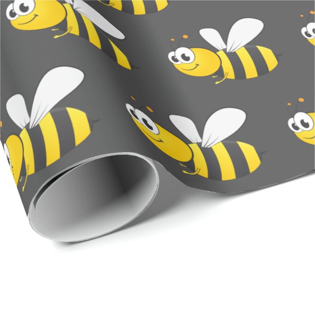 Papier Cadeau Bumblebee sur Grey (Coin rond)