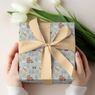 Papier Cadeau Bunnies Avec Carottes et Petits Poussins de Pâques