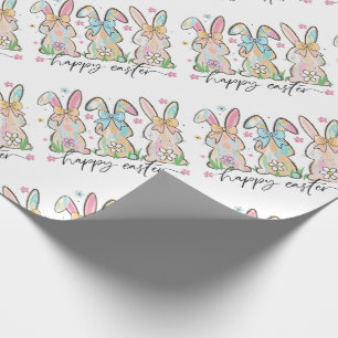 Papier Cadeau Bunnies de Pâques colorés avec des vaches