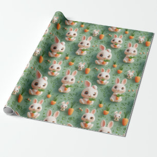 Papier Cadeau Bunnies et carottes Fluffy 3D Motif sans fil