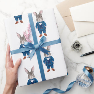 Papier Cadeau Bunny Dapper dans un Blue Bowtie et une fête de co