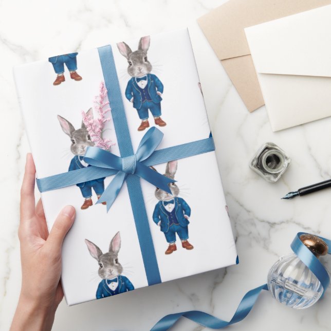 Papier Cadeau Bunny Dapper dans un Blue Bowtie et une fête de co (Cadeaux)