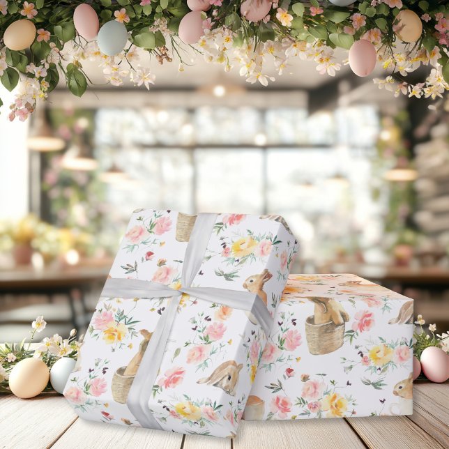 Papier Cadeau Bunny de Pâques Printemps Floral (Easter Bunny Spring Floral Wrapping Paper)