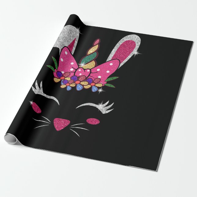 Papier Cadeau Bunny Face Unicorne mignonne Pâques (Déroulé)
