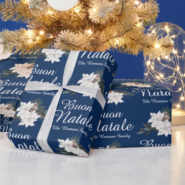 Papier Cadeau Buon Natale Italien Joyeux Noël bleu (Vacances)
