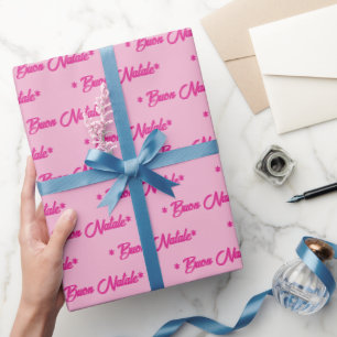 Papier Cadeau Buon Natale Joyeux Noël rose
