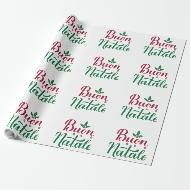 Papier Cadeau Buon Natale Noël rouge et vert (Déroulé)