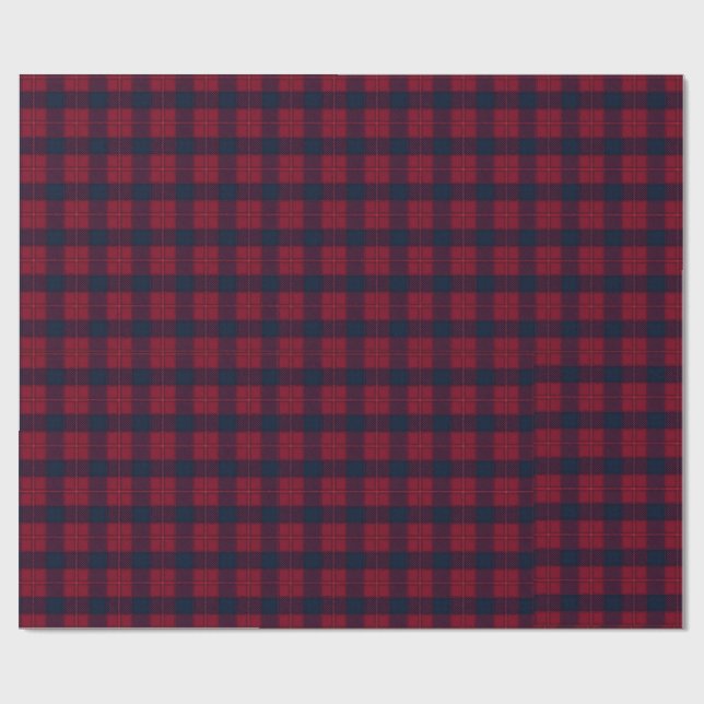 Papier Cadeau Burgundy and Blue Plaid Holiday Wrapping Paper (Plat)