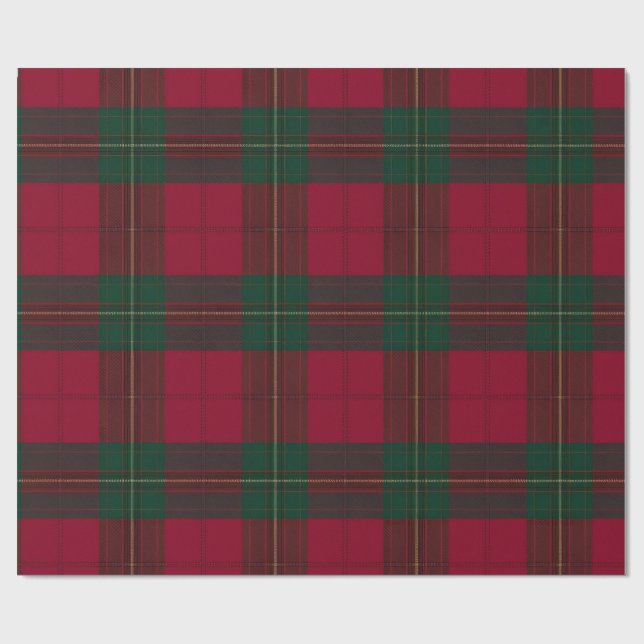 Papier Cadeau Burgundy and Green Plaid Tartan Wrapping Paper (Plat)