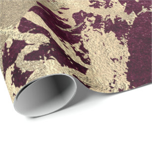 Papier Cadeau Burgundy Beet Molten Gold Marble brillant Métal