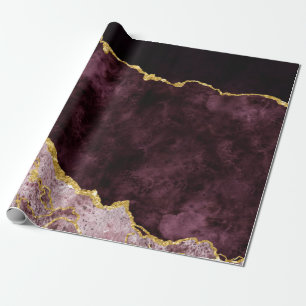Papier Cadeau Burgundy Blush Or rose Foil Agitation Marbre Gilt