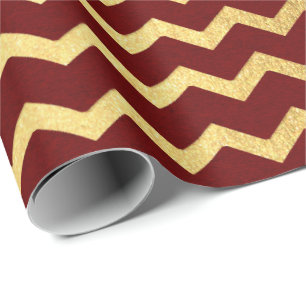 Papier Cadeau Burgundy Gold Stripes Lines Zig Zag Chevron